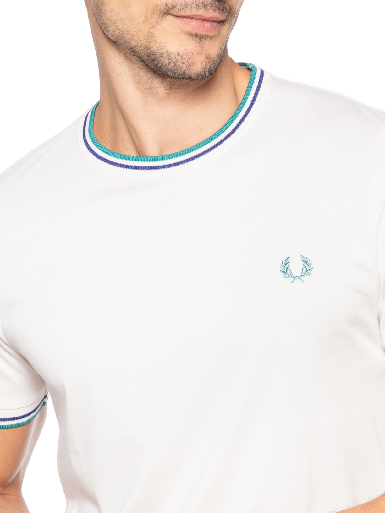 Camiseta Masculina Twin Tipped Regular Fit Em Algodão Branco Fred Perry