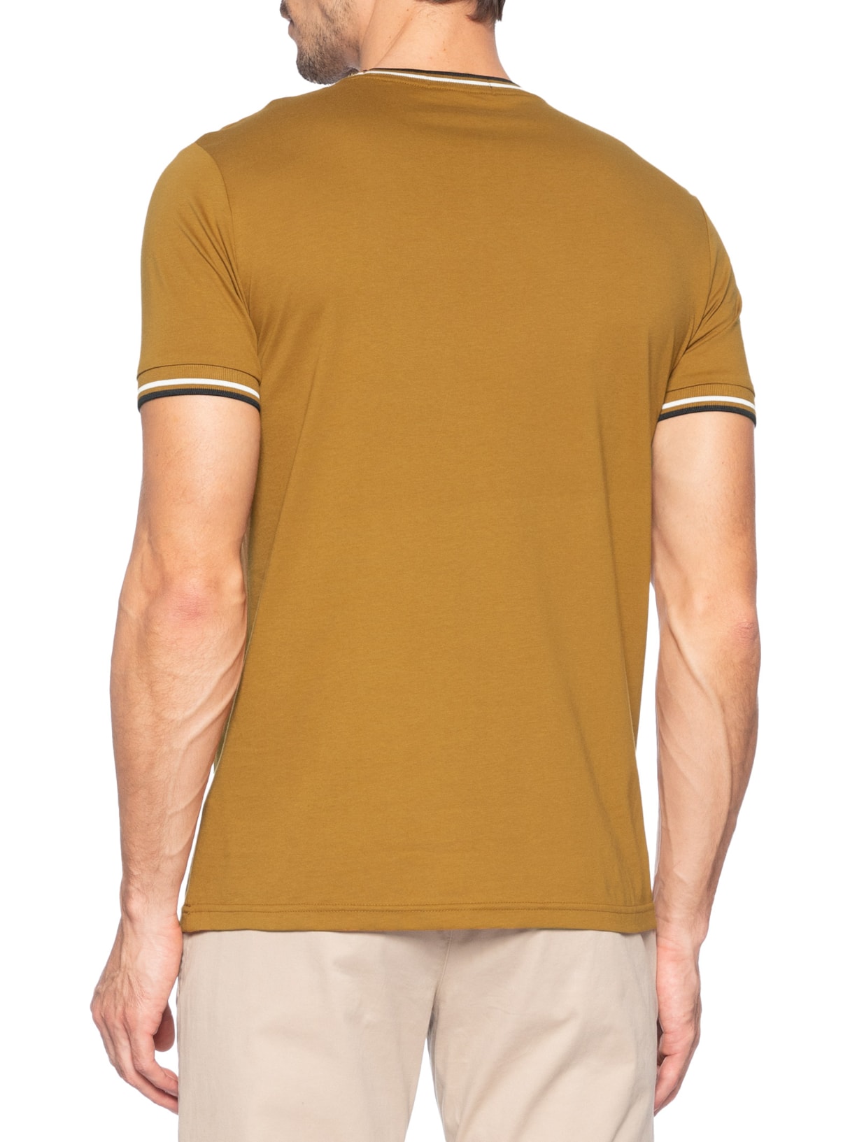 Camiseta Masculina Twin Tipped Regular Fit Em Algodão Marrom Fred Perry