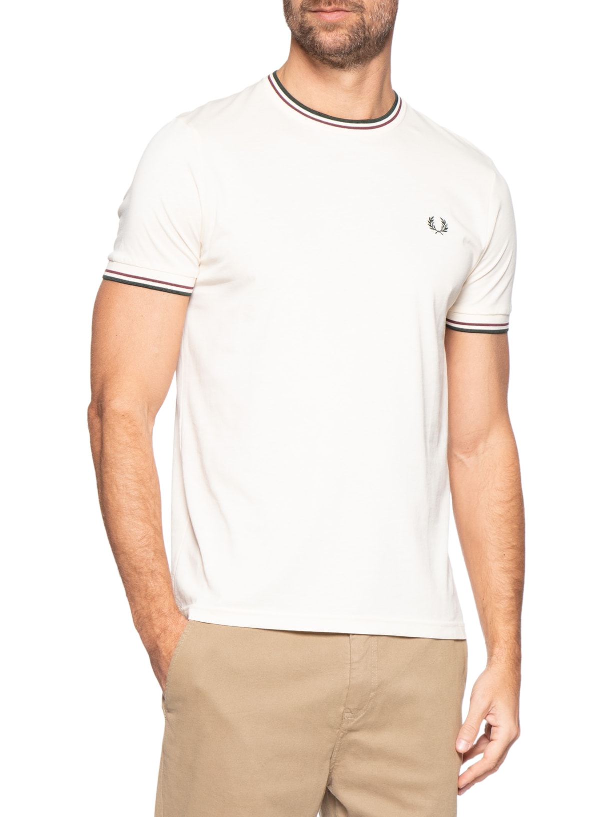 Camiseta Masculina Twin Tipped Regular Fit Em Algodão Off White Fred Perry