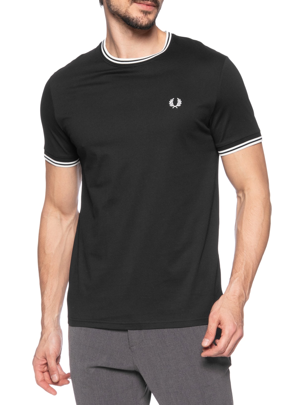 Camiseta Masculina Twin Tipped Regular fit em Algodão Preto Fred Perry