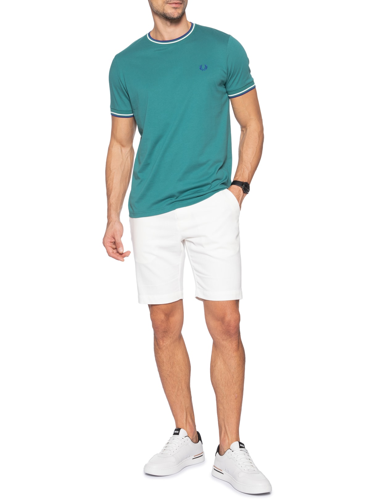 Camiseta Masculina Twin Tipped Regular Fit Em Algodão Verde Fred Perry
