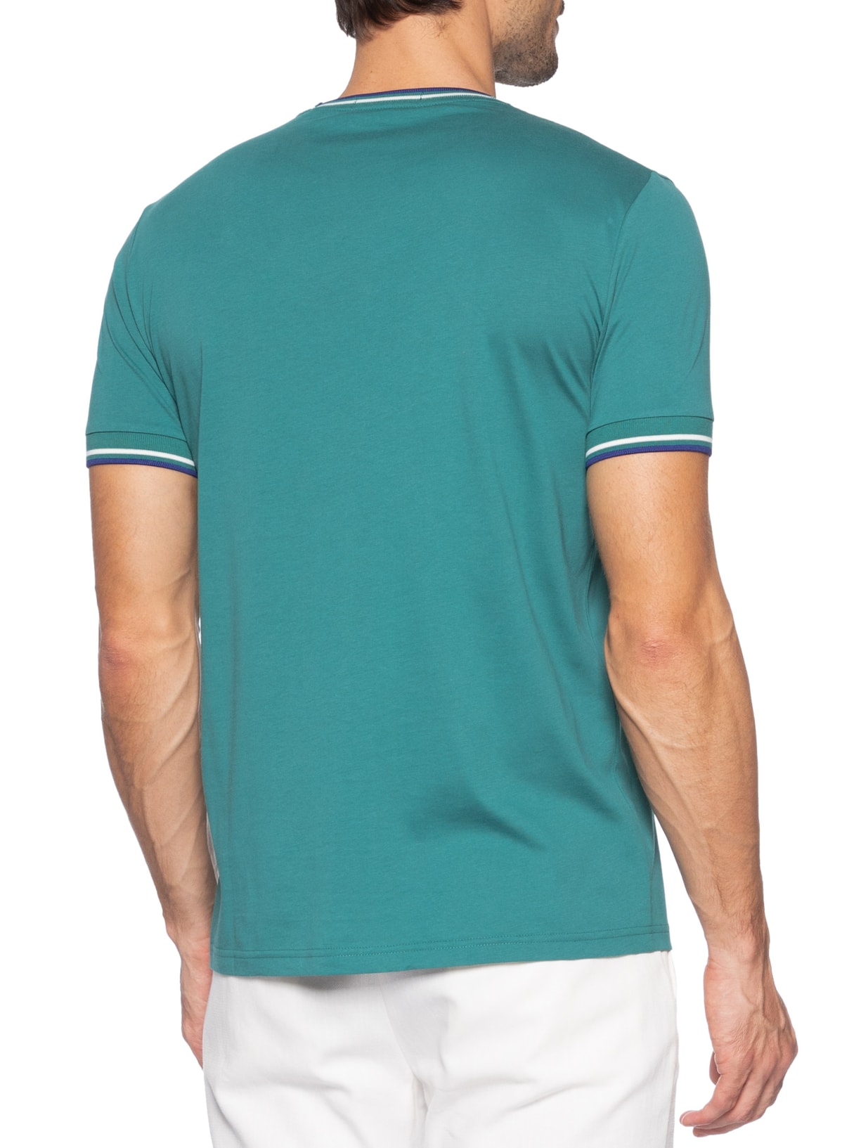 Camiseta Masculina Twin Tipped Regular Fit Em Algodão Verde Fred Perry