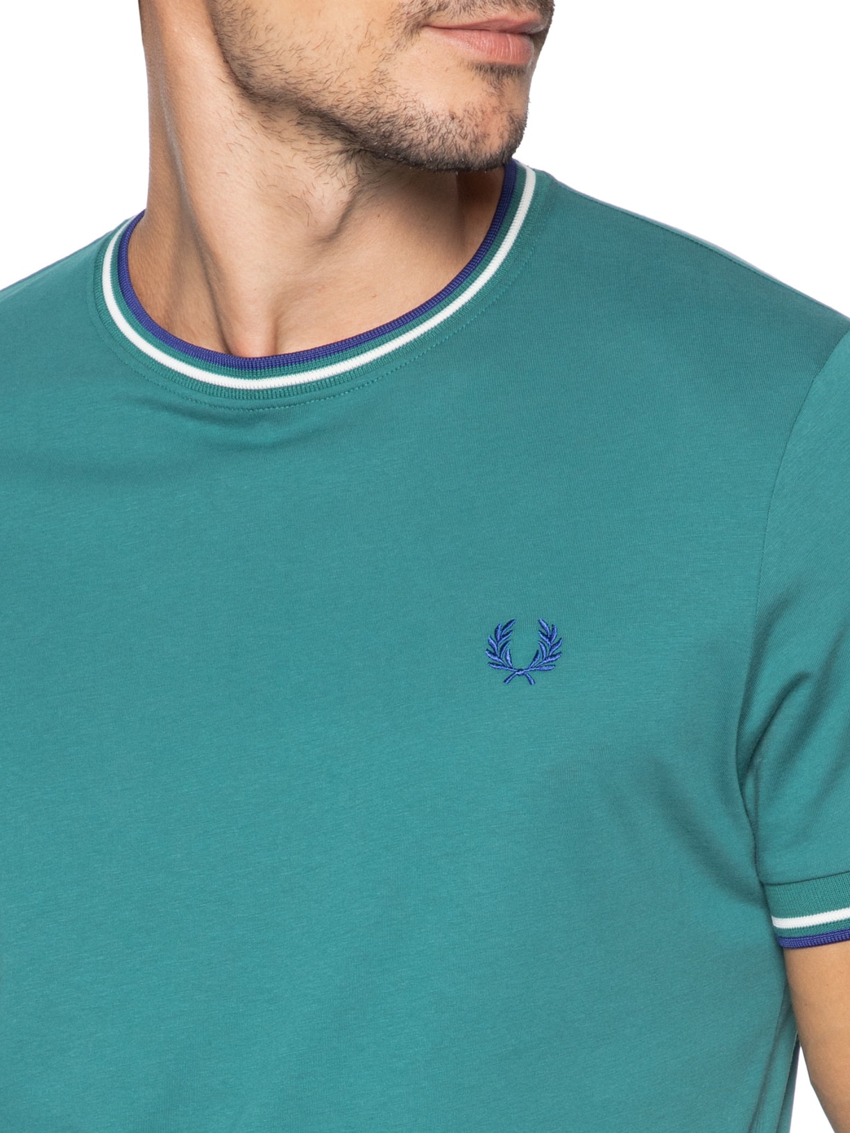 Camiseta Masculina Twin Tipped Regular Fit Em Algodão Verde Fred Perry