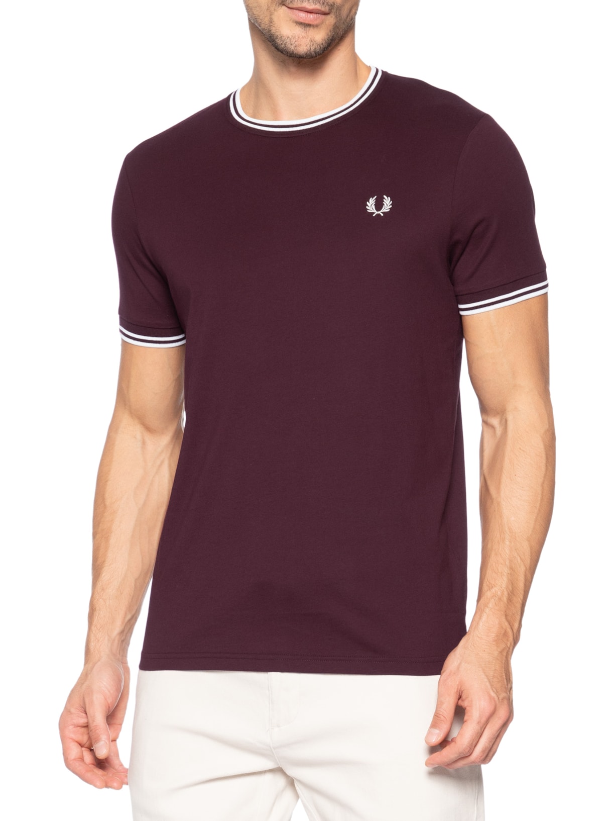 Camiseta Masculina Twin Tipped Regular Fit Em Algodão Vermelho Fred Perry