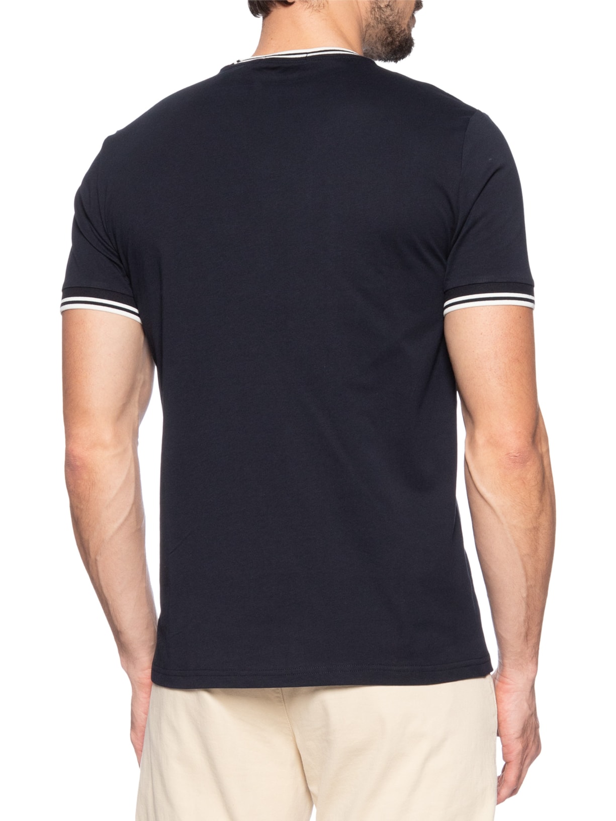 Camiseta Masculina Twin Tipped Regular Fit Em Piquet De Algodão Azul Fred Perry