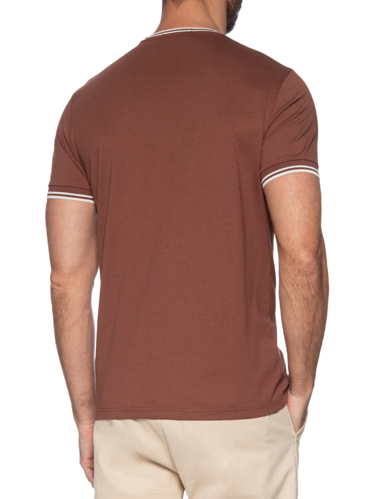 Camiseta Masculina Twin Tipped Regular Fit Marrom Fred Perry