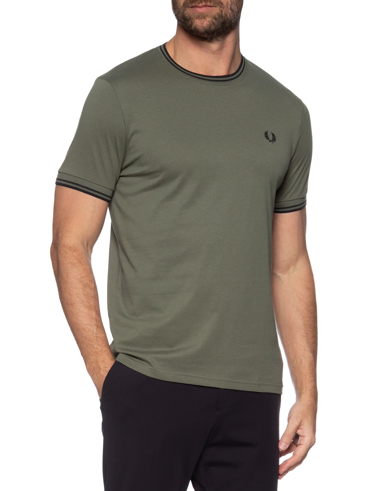 Camiseta Masculina Twin Tipped Regular Fit Verde Fred Perry