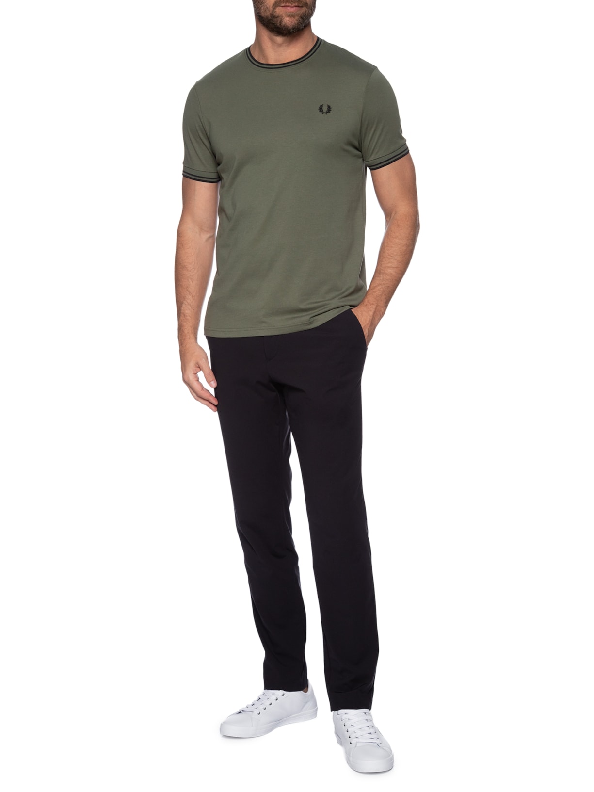 Camiseta Masculina Twin Tipped Regular Fit Verde Fred Perry