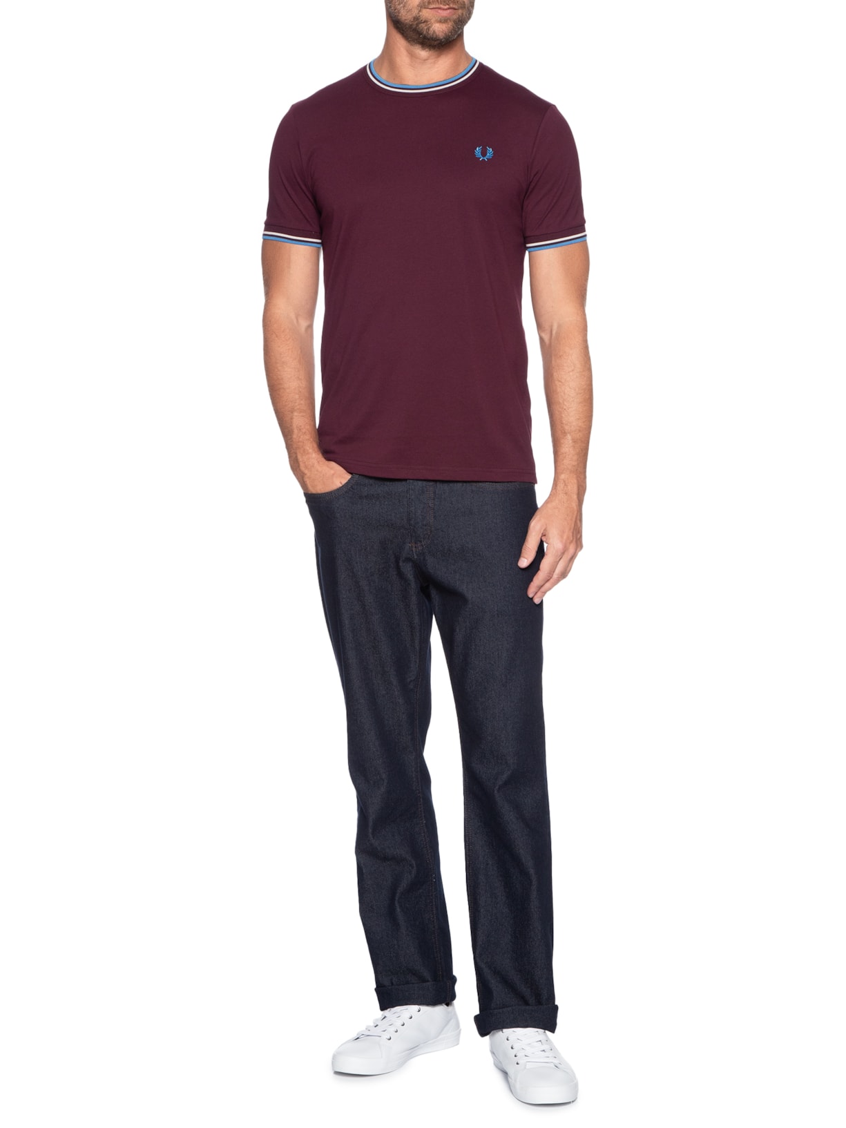 Camiseta Masculina Twin Tipped Regular Fit Vermelho Fred Perry