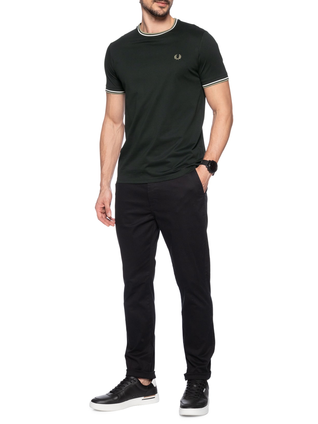 Camiseta Masculina Twin Tipped Verde Fred Perry