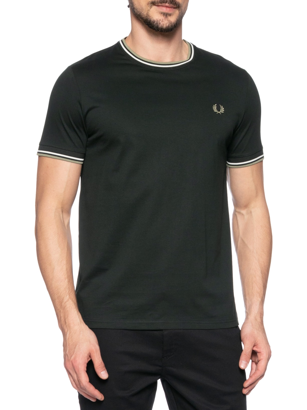 Camiseta Masculina Twin Tipped Verde Fred Perry