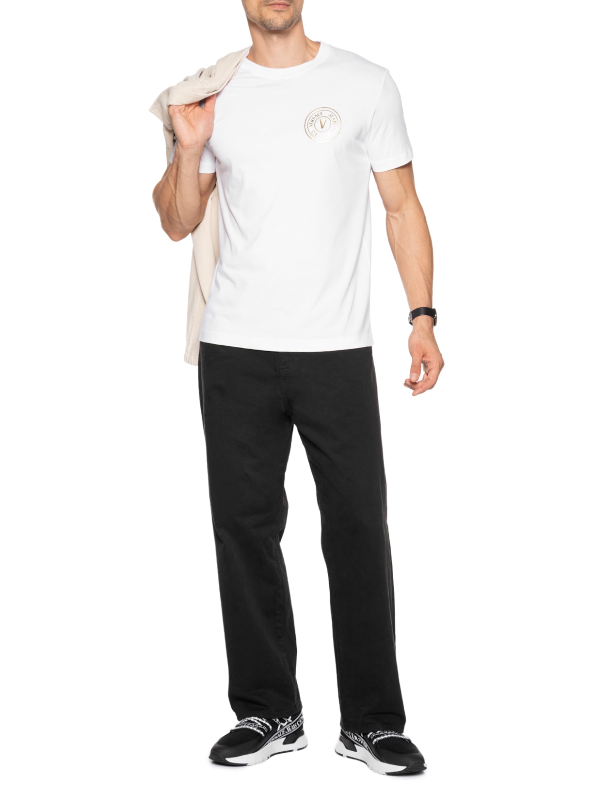 Camiseta Masculina V-Emblem Thick Foil Branco Versace Jeans Couture