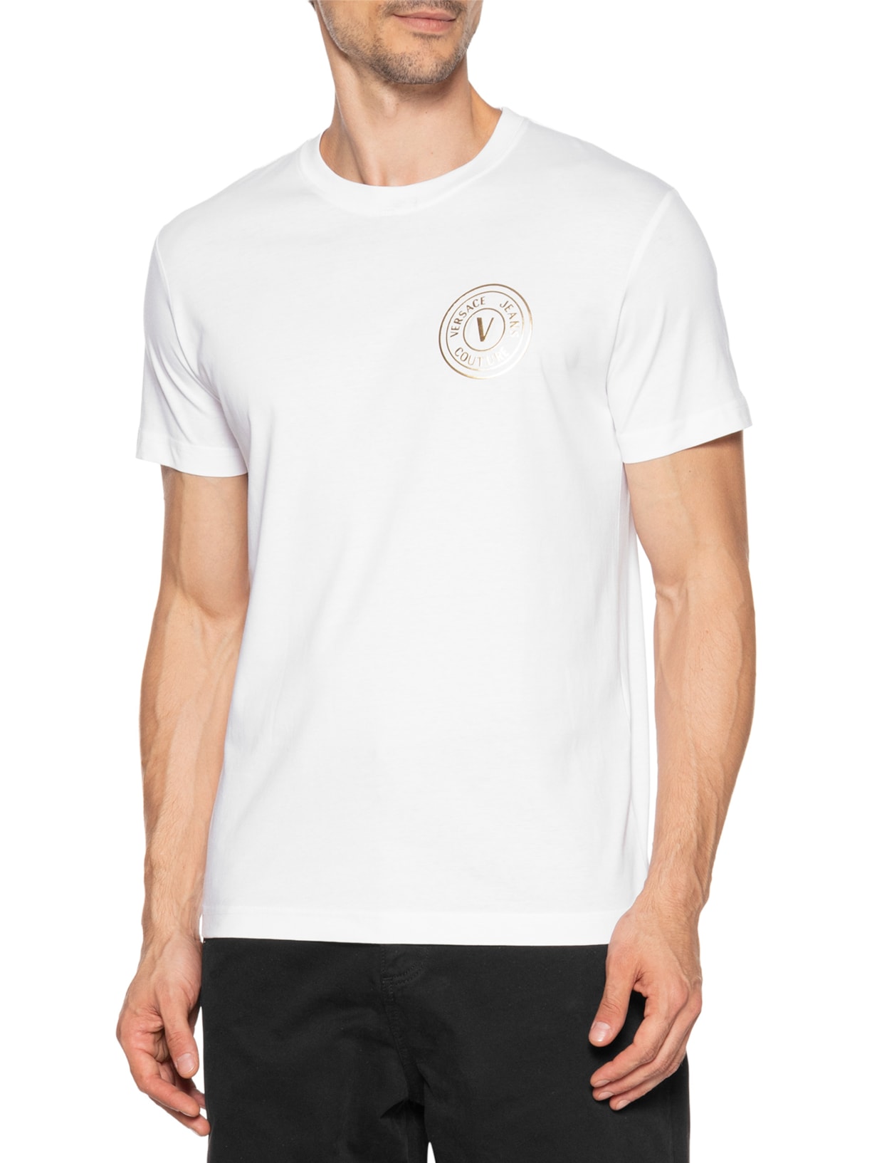 Camiseta Masculina V-Emblem Thick Foil Branco Versace Jeans Couture
