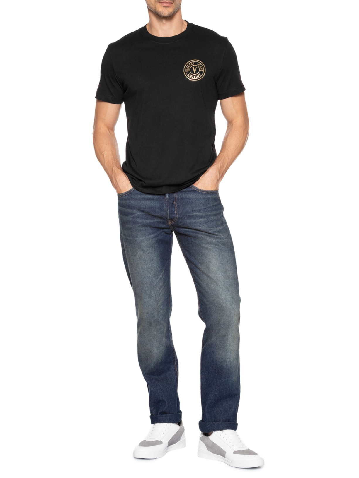 Camiseta Masculina V-Emblem Thick Foil Preto Versace Jeans Couture