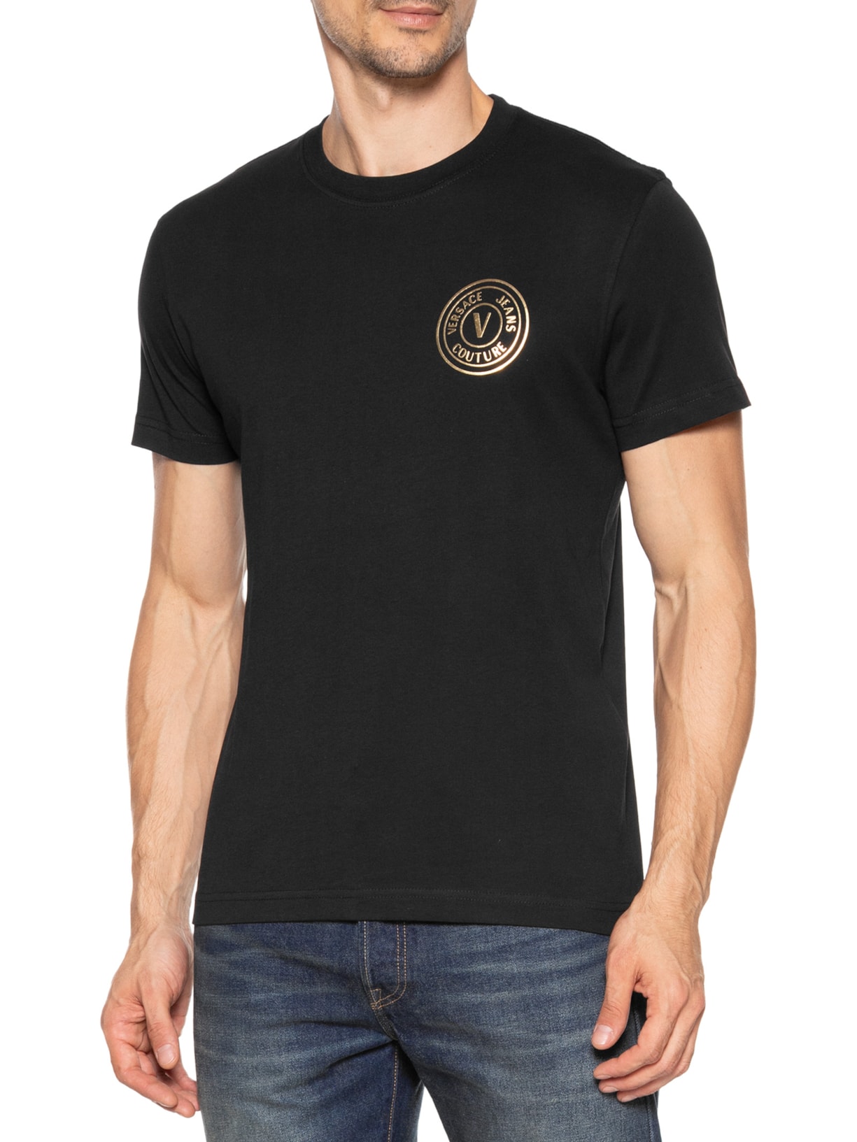 Camiseta Masculina V-Emblem Thick Foil Preto Versace Jeans Couture