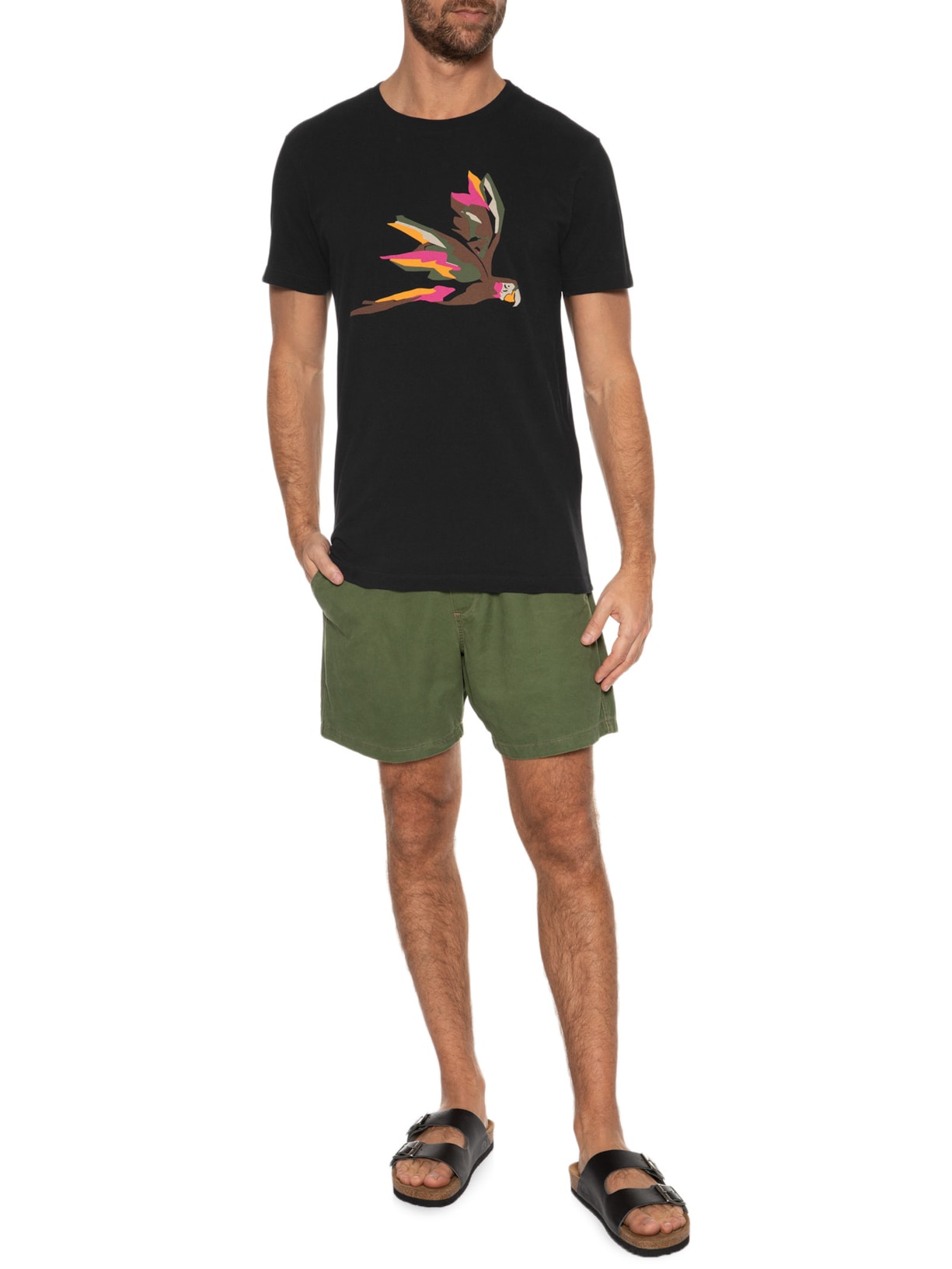 Camiseta Masculina Vintage Arara Recortes Preto Osklen