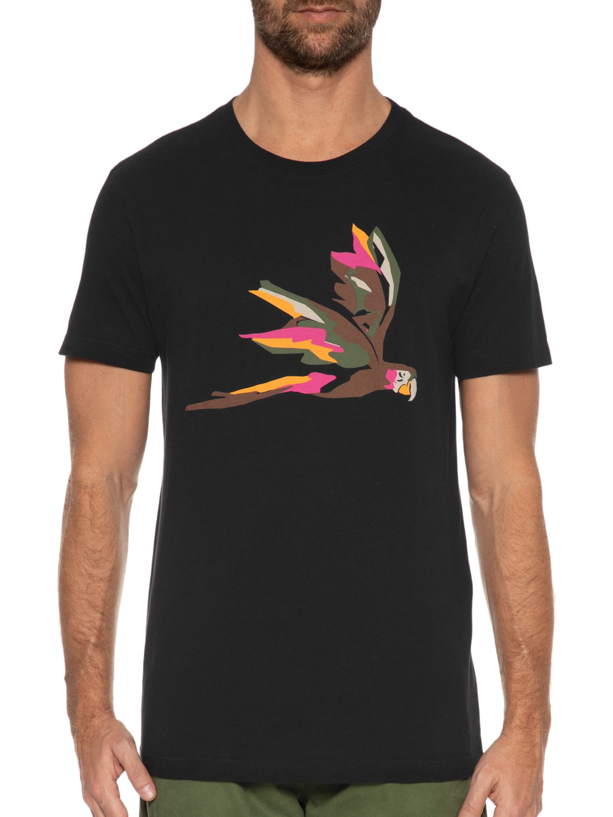 Camiseta Masculina Vintage Arara Recortes Preto Osklen