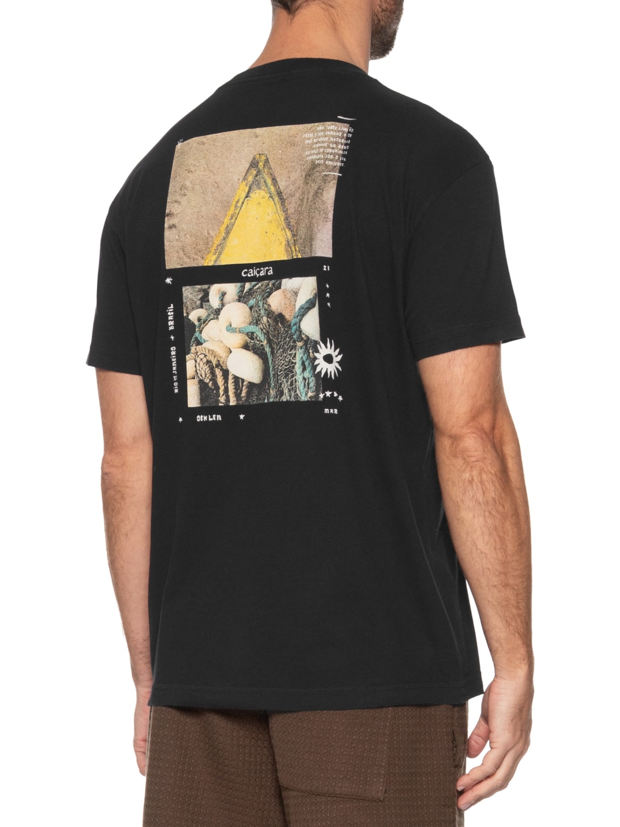 Camiseta Masculina Vintage Caiçara Textura Manga Curta Preto Osklen