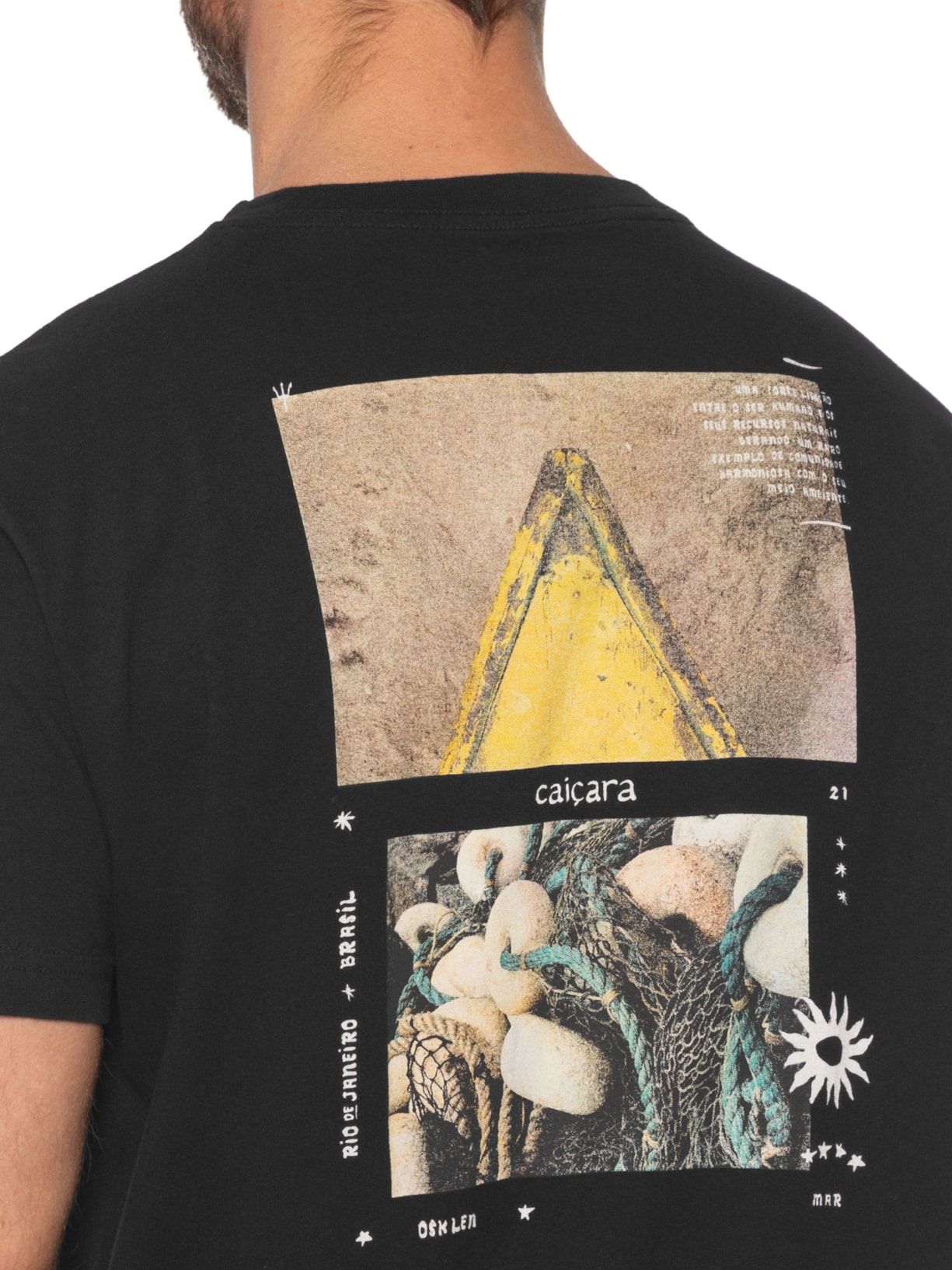 Camiseta Masculina Vintage Caiçara Textura Manga Curta Preto Osklen
