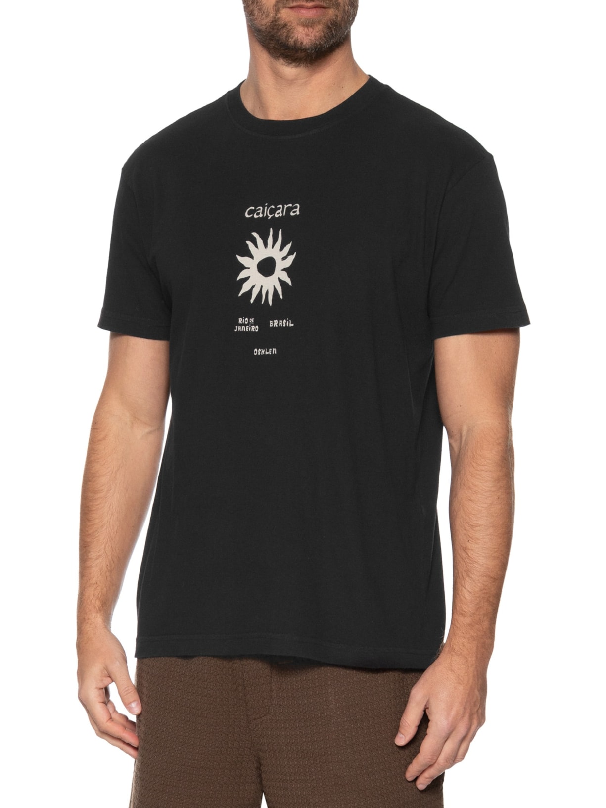 Camiseta Masculina Vintage Caiçara Textura Manga Curta Preto Osklen