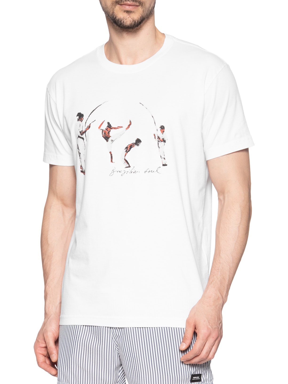 Camiseta Masculina Vintage Capoeira Manga Curta Branco Osklen