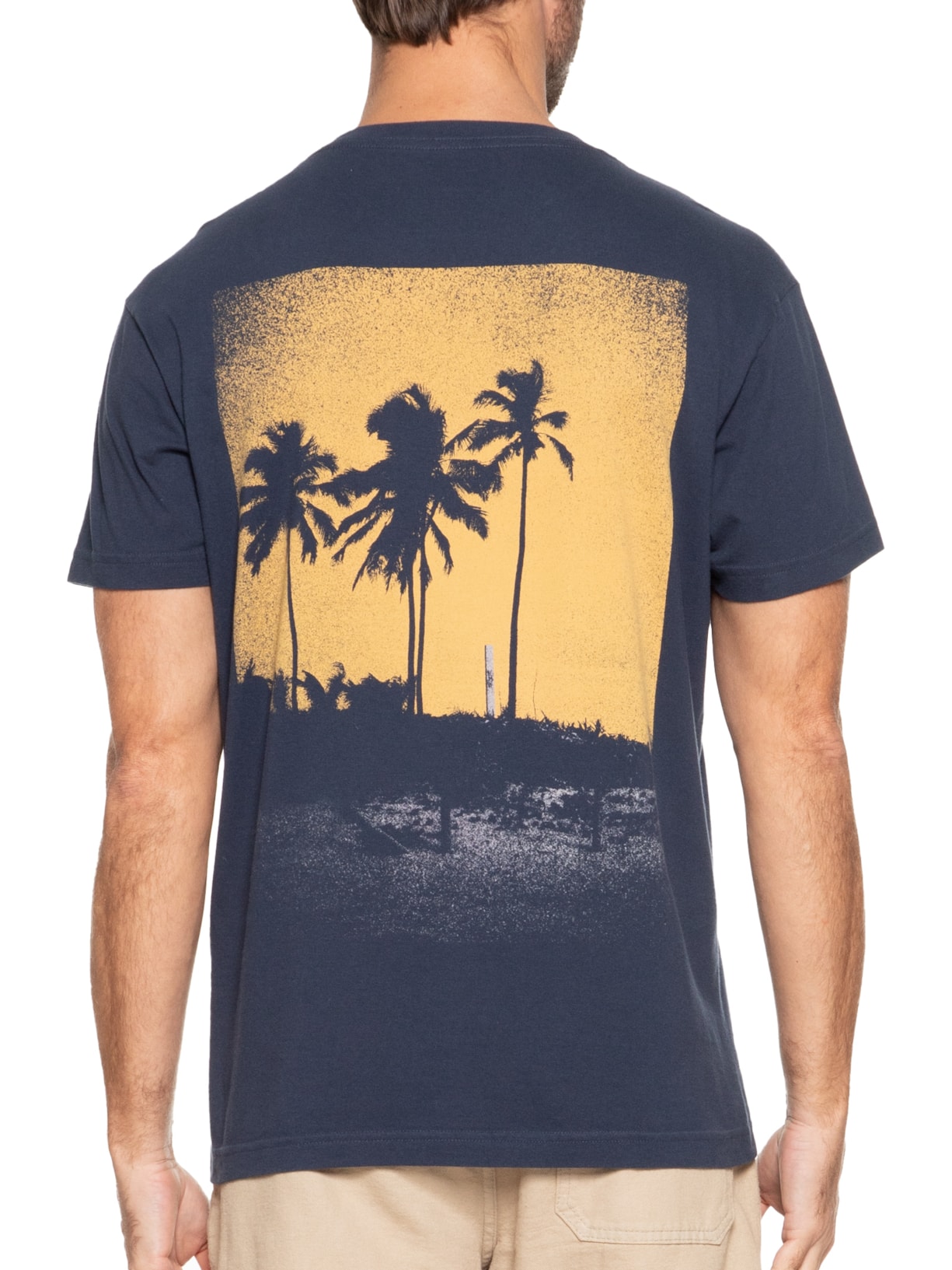 Camiseta Masculina Vintage Coqueiros Analógicos Manga Curta Azul Osklen