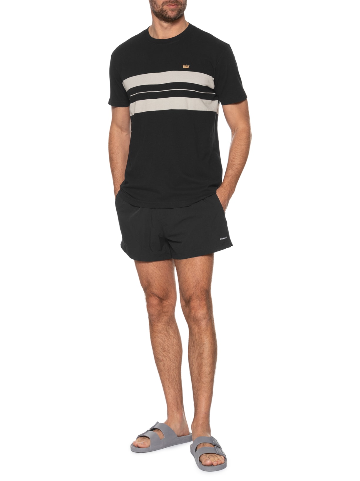 Camiseta Masculina Vintage Listrado Pranchão Preto Osklen