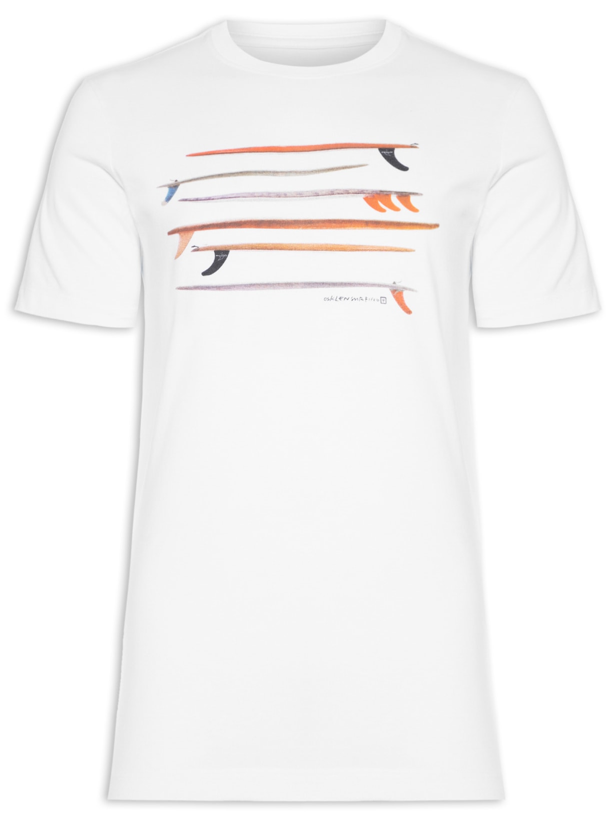 Camiseta Masculina Vintage Listrado Pranchas Manga Curta - Branco