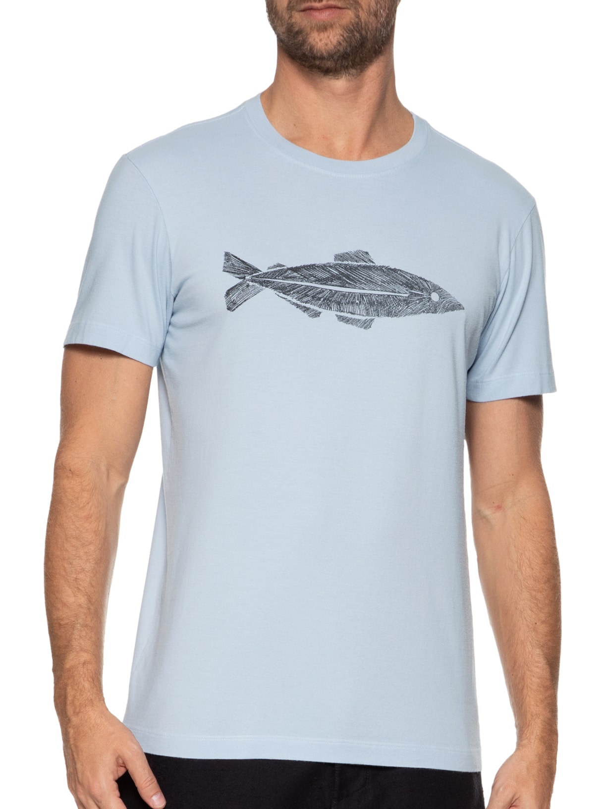 Camiseta Masculina Vintage Peixe Naive Manga Curta Azul Osklen