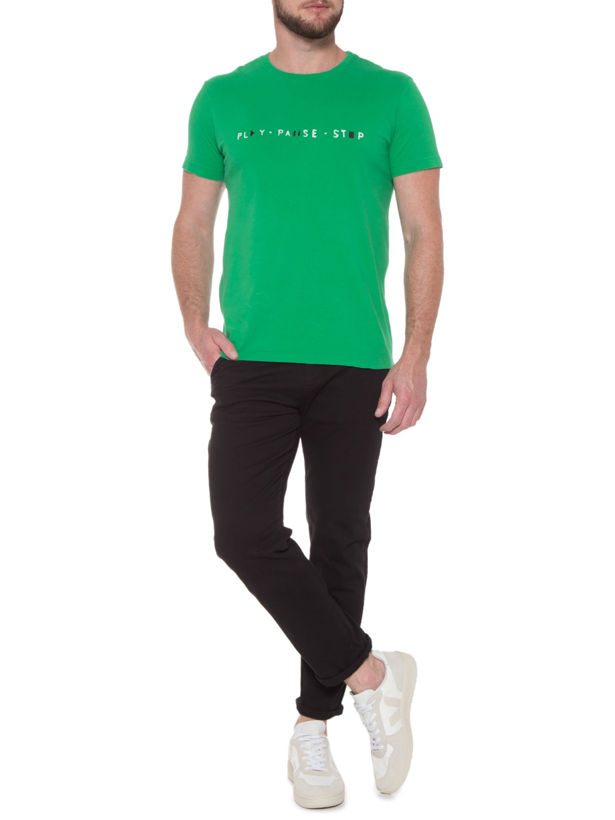 Camiseta Masculina Vintage Play Pause Stop Verde Osklen