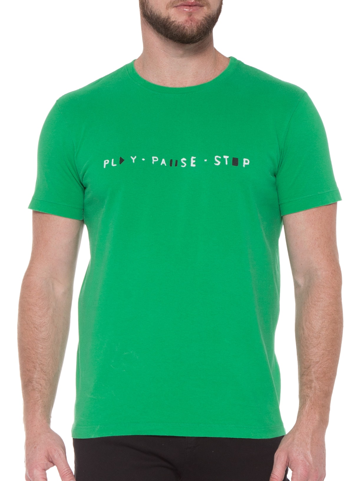 Camiseta Masculina Vintage Play Pause Stop Verde Osklen