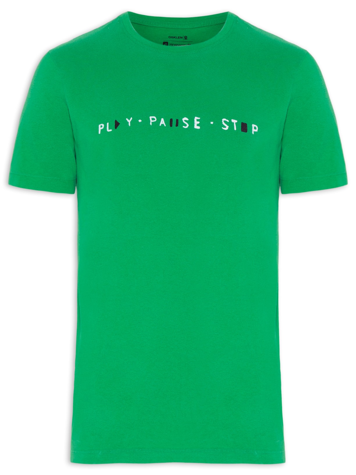 Camiseta Masculina Vintage Play Pause Stop Verde Osklen