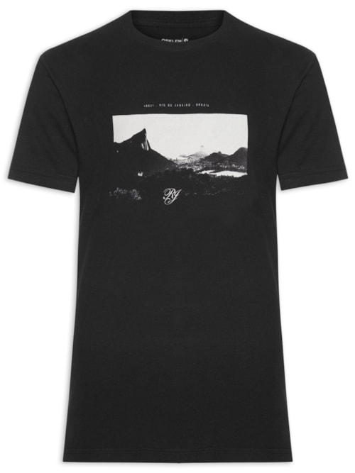 Camiseta Masculina Vintage Rio Photo Manga Curta - Preto