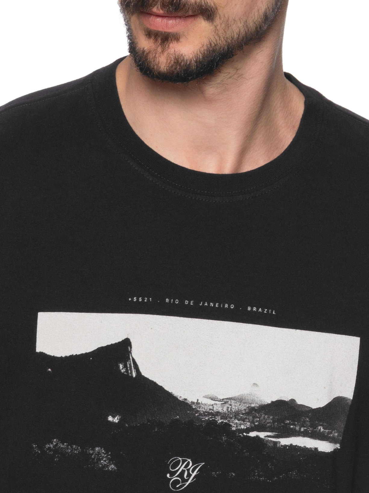 Camiseta Masculina Vintage Rio Photo Manga Curta Preto Osklen