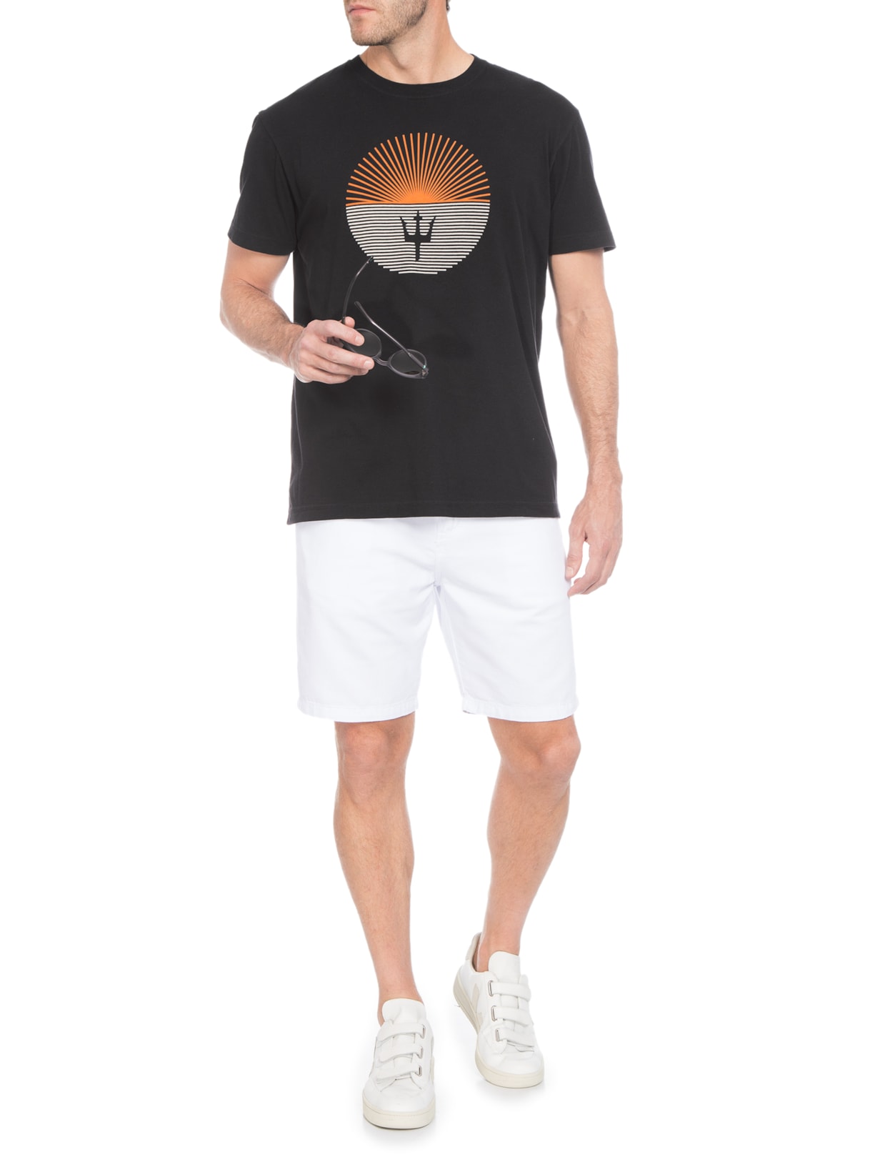 Camiseta Masculina Vintage Sun Listras Preto Osklen