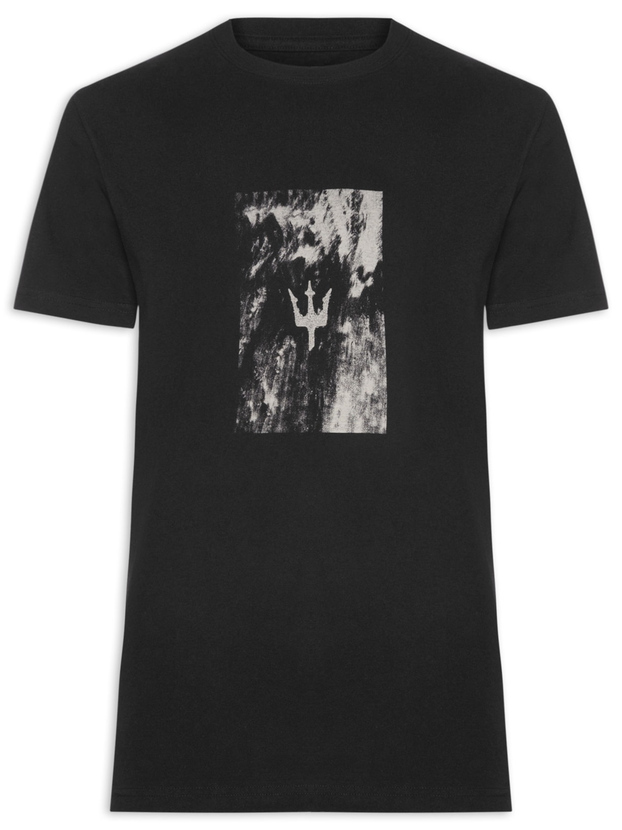 Camiseta Masculina Vintage Tridente Areia Manga Curta Preto Osklen