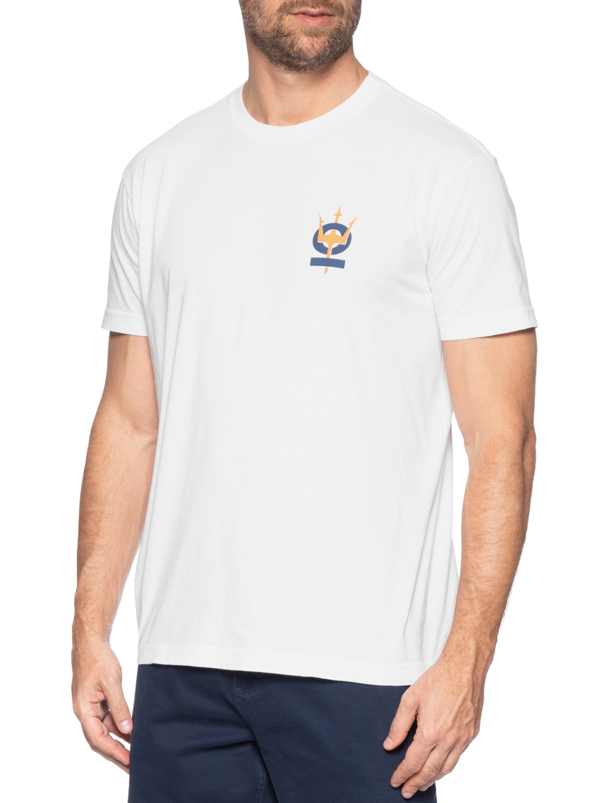 Camiseta Masculina Vintage Tridente Oceans Manga Curta Branco Osklen