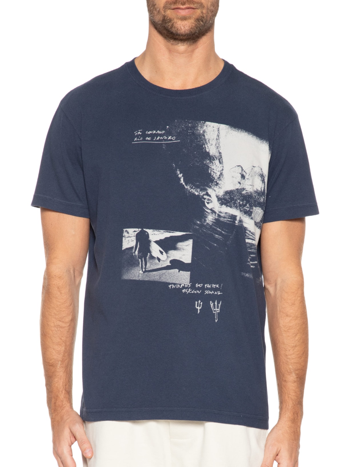 Camiseta Masculina Vintage Twinfins Go Faster Azul Osklen