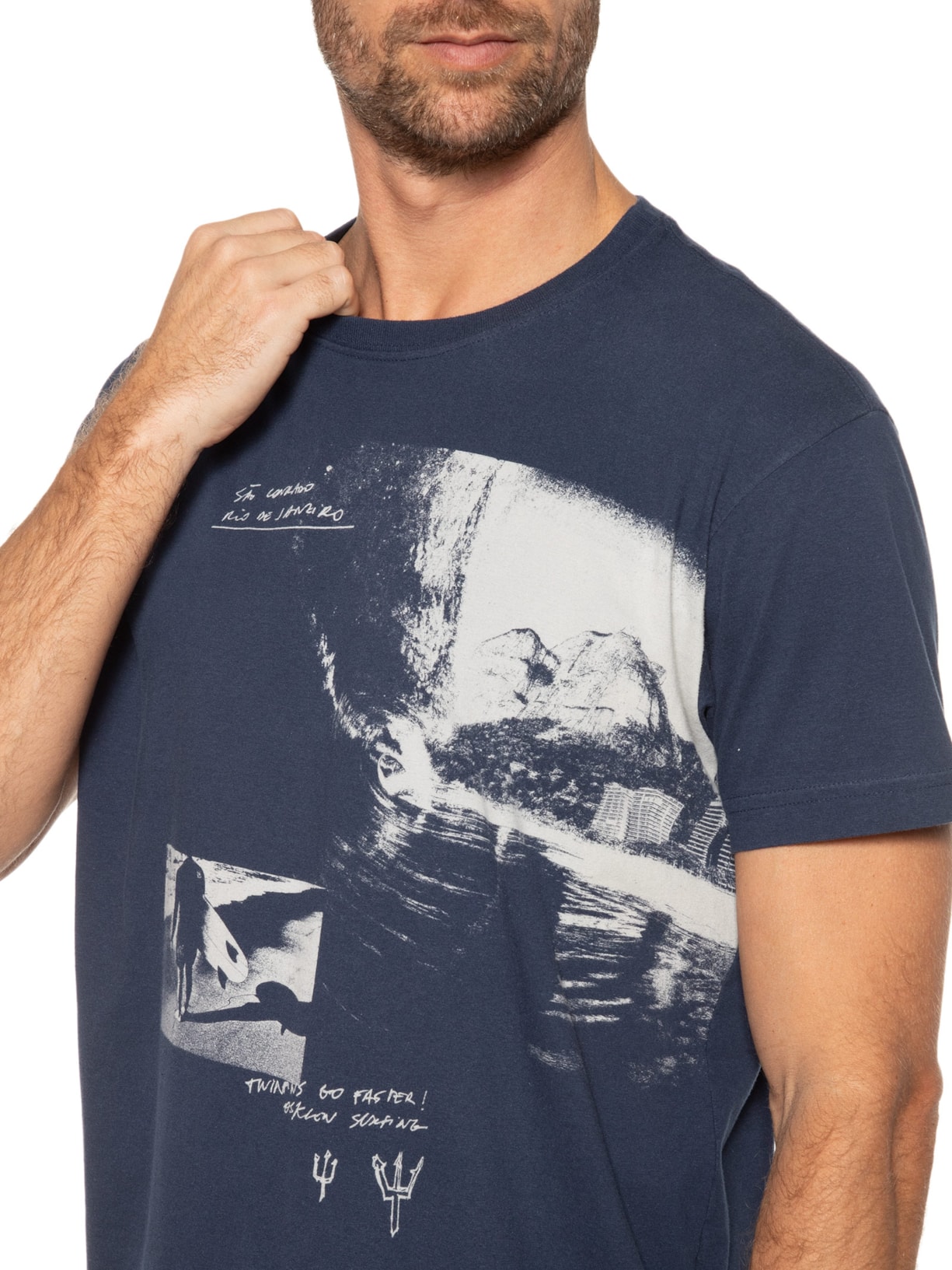 Camiseta Masculina Vintage Twinfins Go Faster Azul Osklen