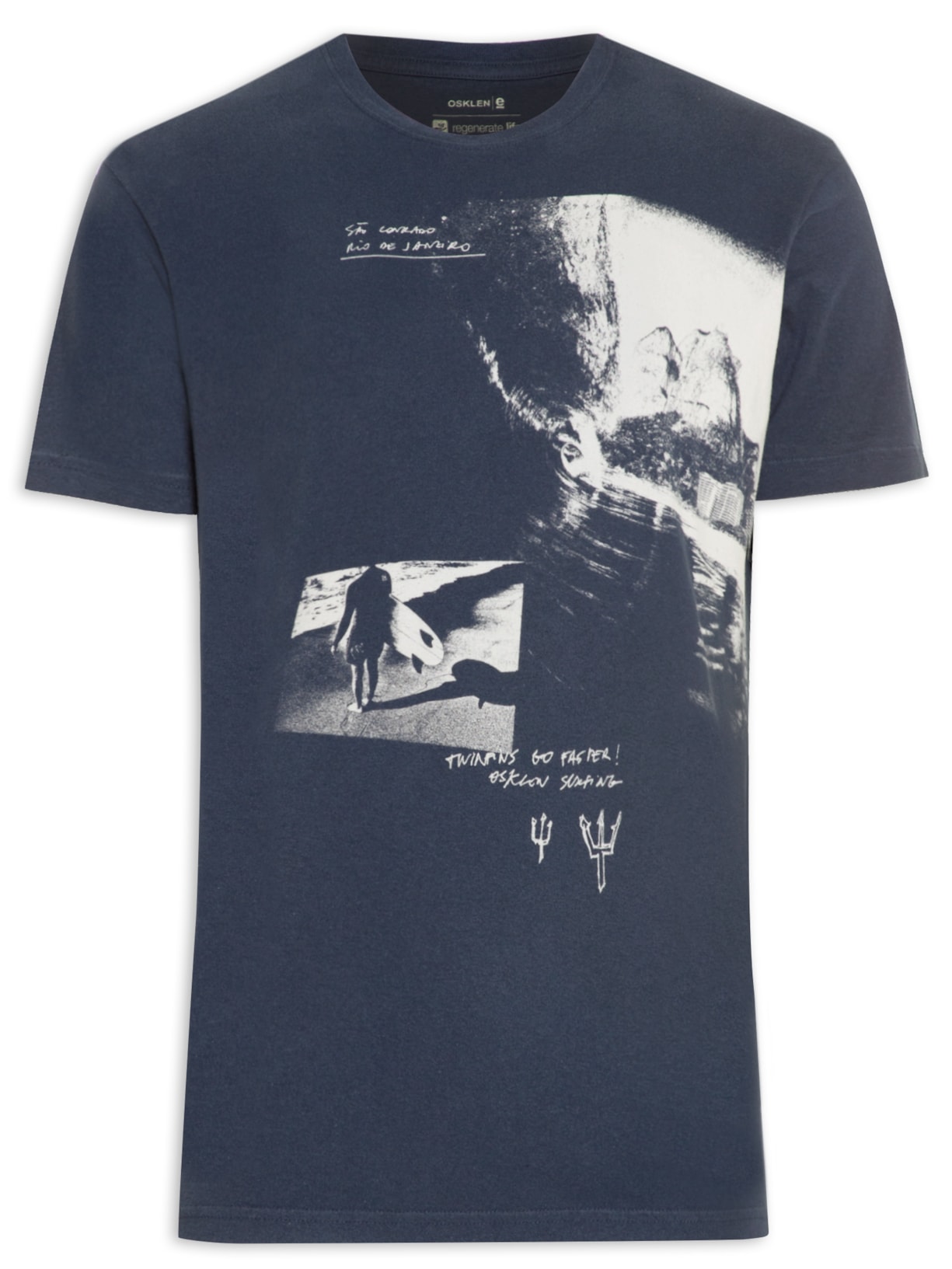 Camiseta Masculina Vintage Twinfins Go Faster Azul Osklen