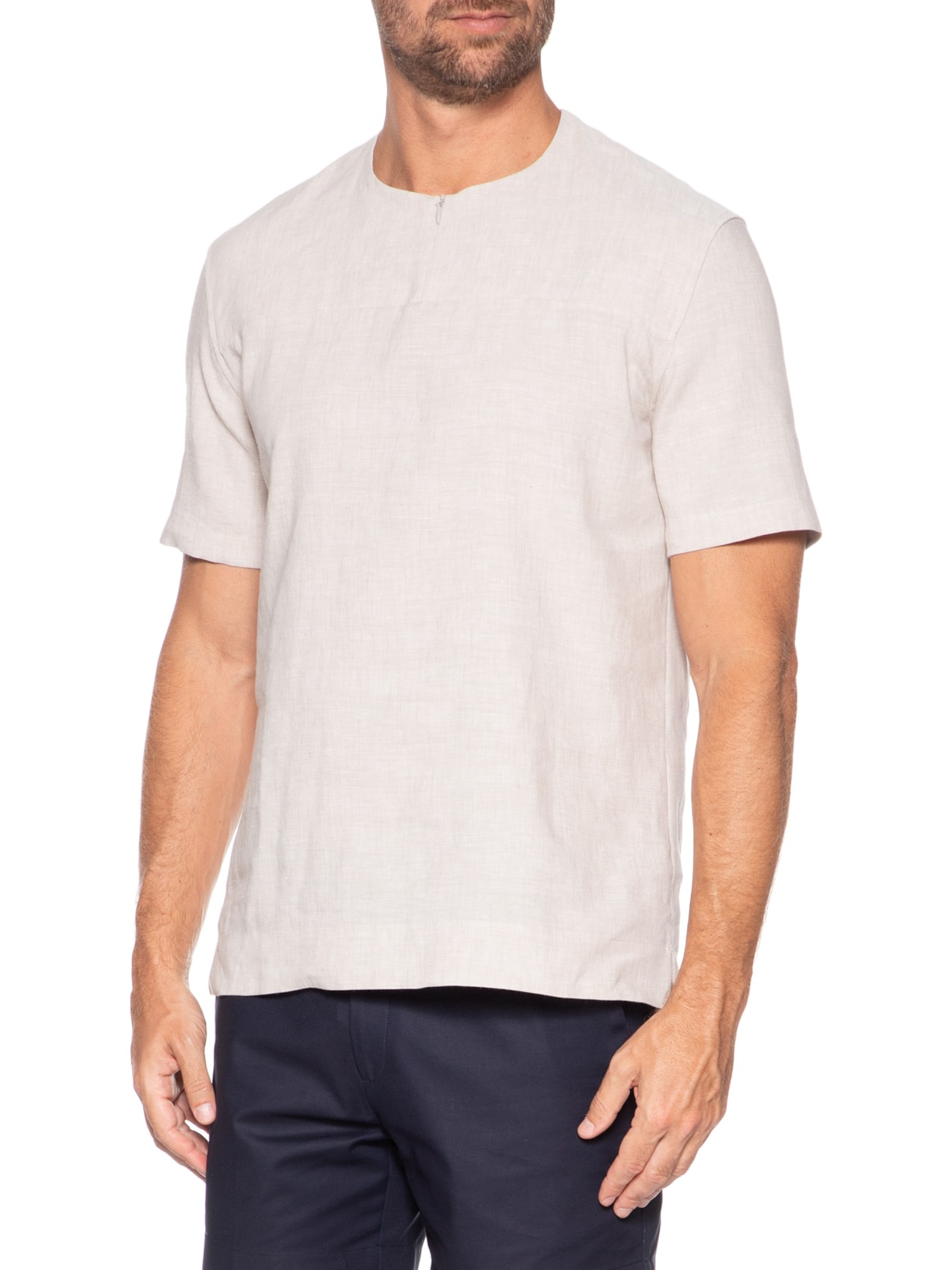 Camiseta Masculina Zíper Frontal Bege Ricardo Almeida