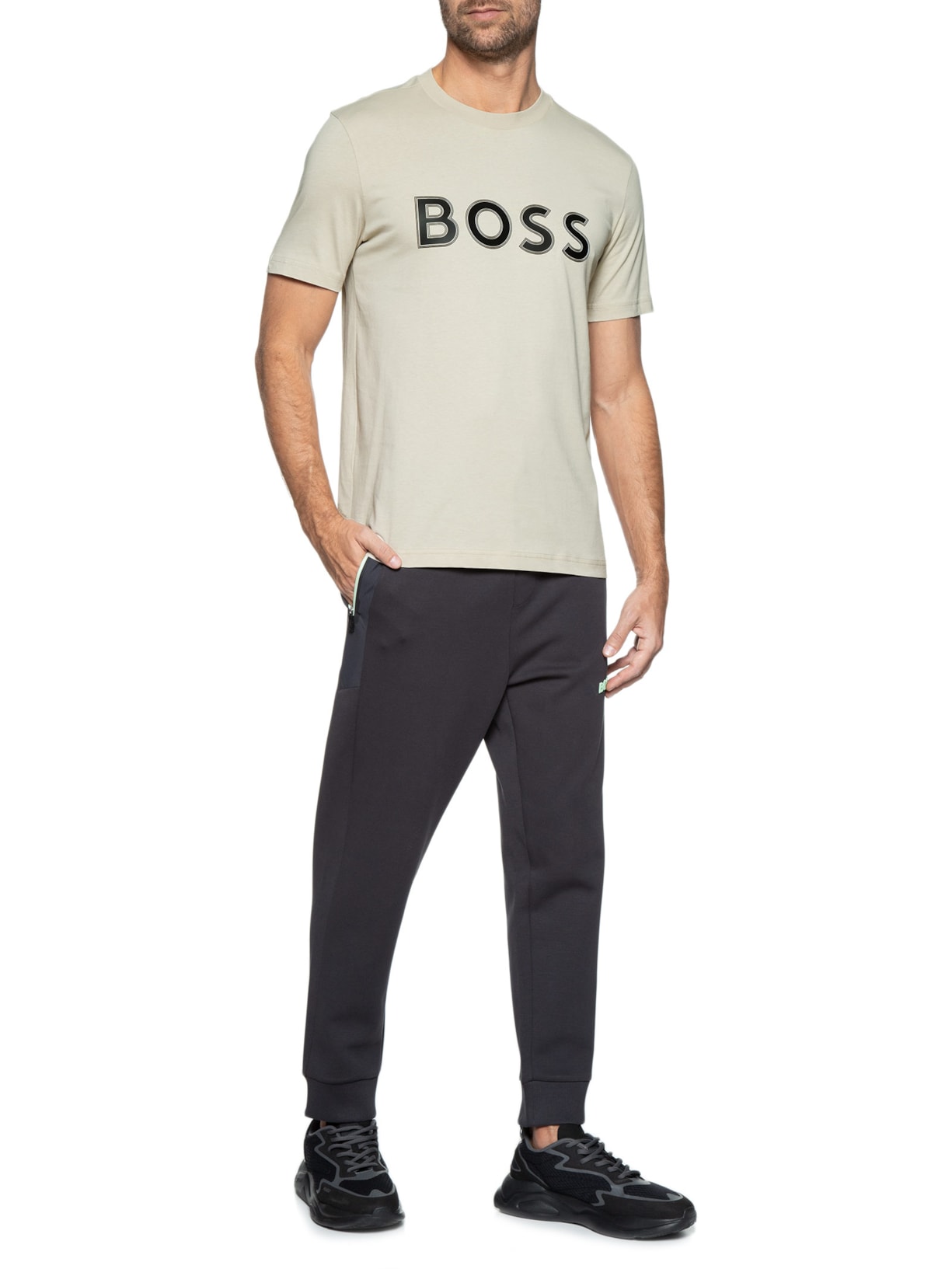 Camiseta Masculna Logo Bege Boss