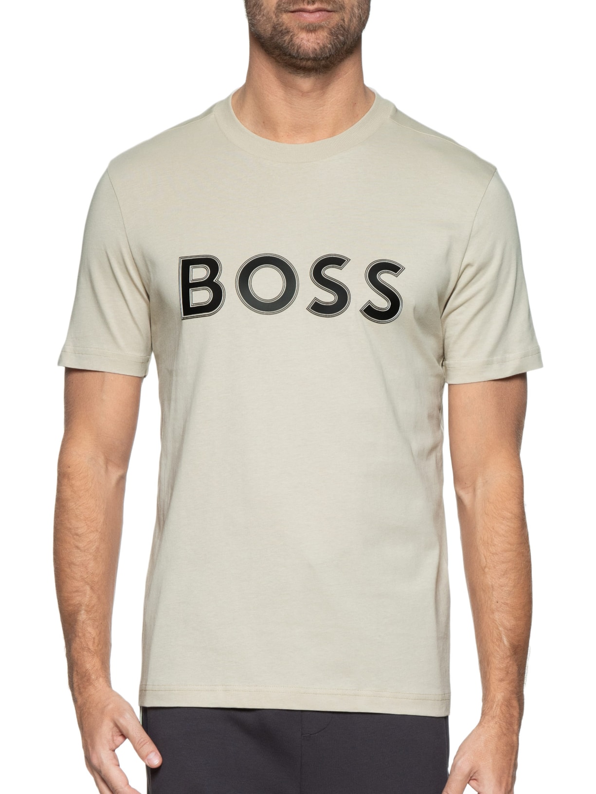 Camiseta Masculna Logo Bege Boss