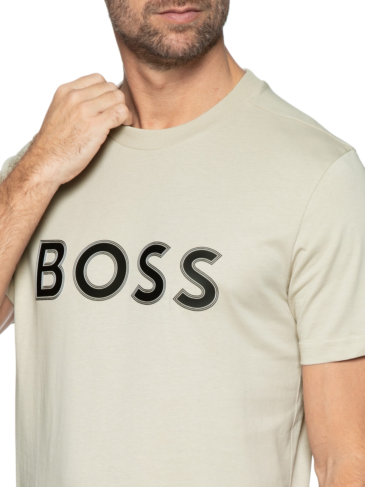 Camiseta Masculna Logo Bege Boss