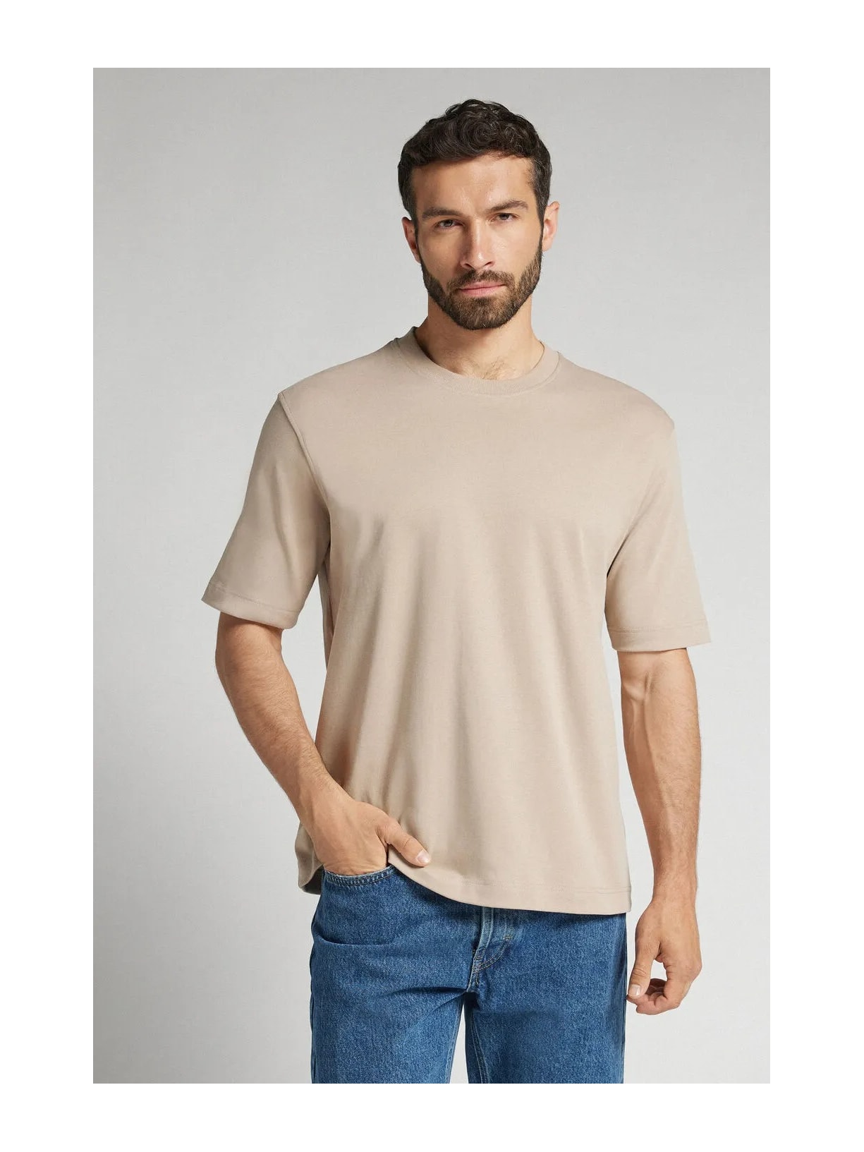 Camiseta Oversized Interlock Em Algodão Bege Intimissimi