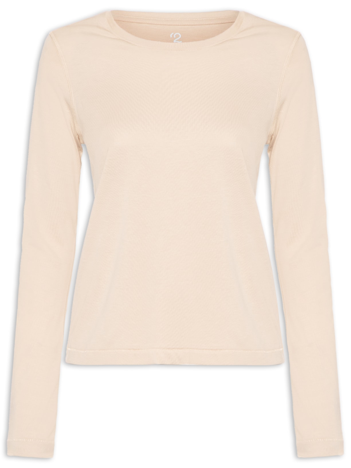 Camiseta Pima Manga Longa Decote U - Bege