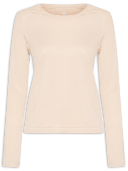 Camiseta Pima Manga Longa Decote U - Bege