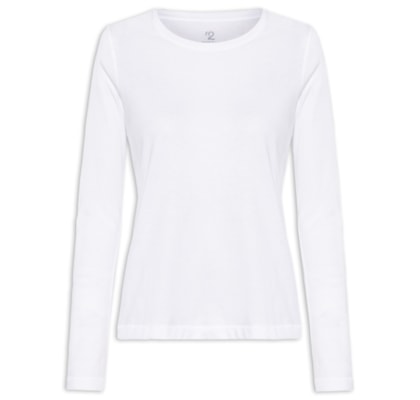 Camiseta Pima Manga Longa Decote U - Branco