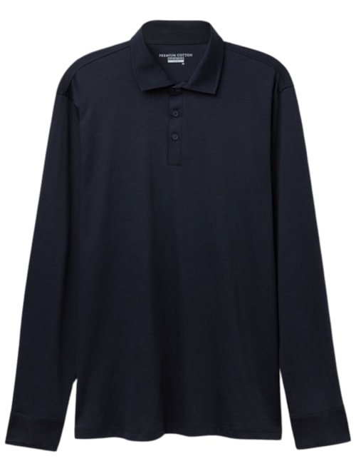 Camiseta Polo De Manga Comprida Em Algodão Mercerizado - Azul