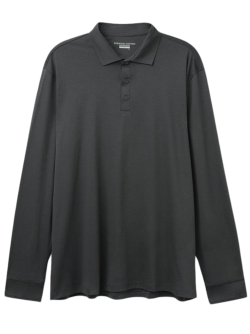 Camiseta Polo De Manga Comprida Em Algodão Mercerizado - Cinza